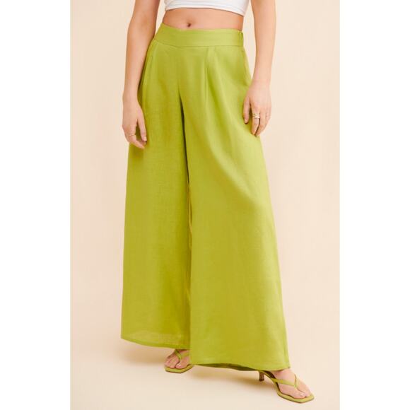ANTHROPOLOGIE ALEXANDRA BUENO Water Lili Green Linen Pants...